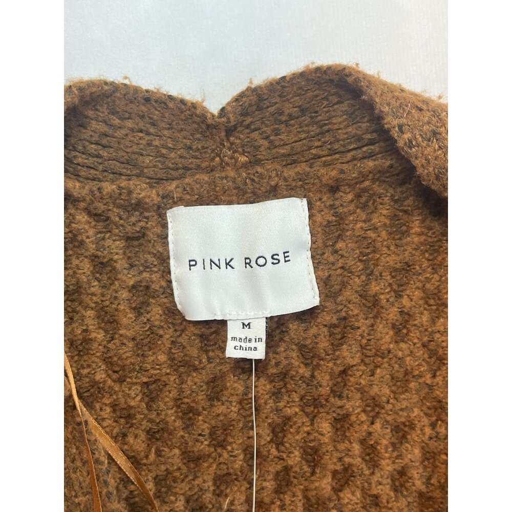 Pink Rose Brown Cable Knit Button Front Cardigan Sweater Size M NWT - Picture 3 of 6